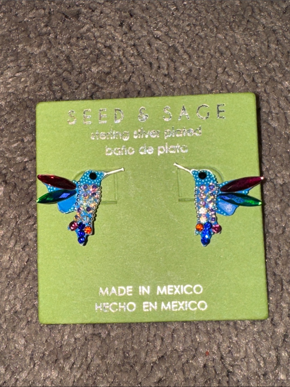 Seed & Sage 925 Sterling Silver Colorful Hummingbird Stud Earrings